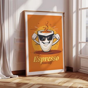 Arte de pared con café, impresión divertida de café, decoración de cocina, descarga digital, cita de cafeína, póster de café imprimible, regalo para amantes del café