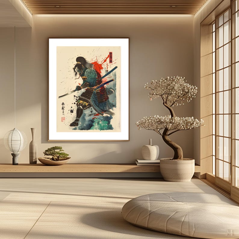 Samurai Warrior Art Poster Home Decor Japanese Wall Art Vintage Style ...