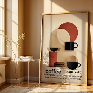 Bauhaus Kaffee Wand Kunst Printable Lustiger Kaffee Definition Print Mid Century Modern Küchen Dekor Abstraktes Koffein Zitat Poster