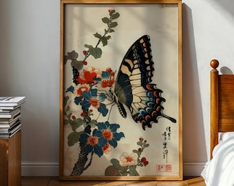 Japanese Butterfly Art Poster Home Decor Japanese Wall Art Vintage Style Decor Ukiyo-e Style Print Gift Idea