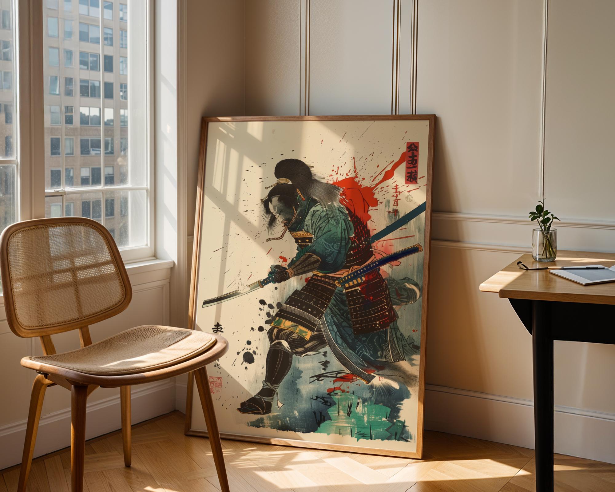 Samurai Warrior Art Poster Home Decor Japanese Wall Art Vintage Style ...