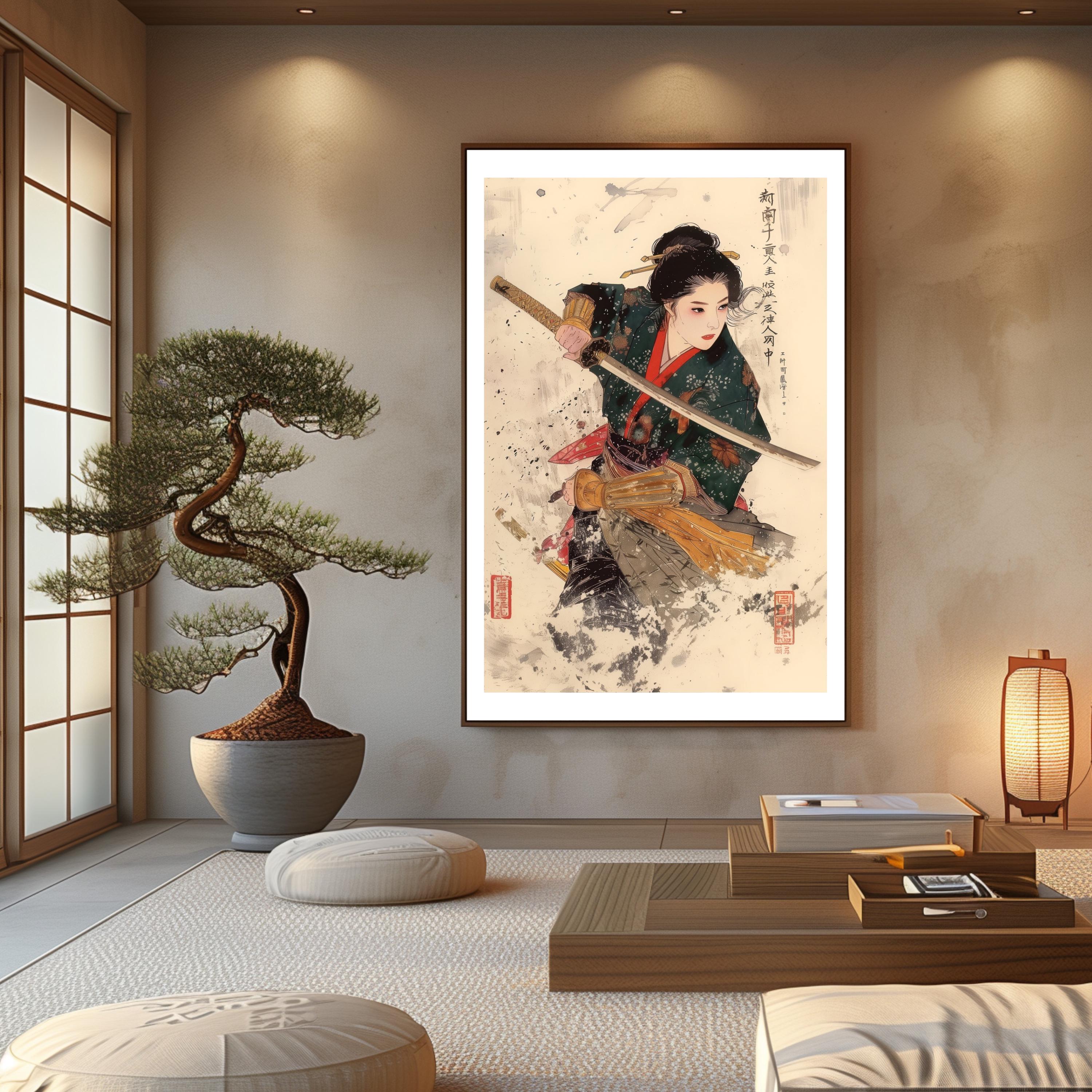 Samurai Warrior Art Poster Home Decor Japanese Wall Art Vintage Style ...