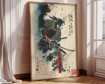 Japanese Samurai Warrior Print Ronin Wall Art Ukiyo-e Style Bushido Poster Martial Arts Decor Digital Download Vintage Japan Art