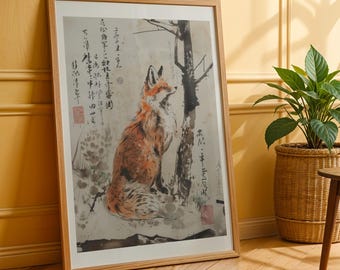 Japanese Fox Art Poster Home Decor Japanese Wall Art Vintage Style Decor Ukiyo-e Style Print Gift Idea