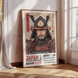 Retro Samurai Kunst Poster Wohnkultur Japanische Wandkunst Vintage Stil Japanisches Dekor Ukiyo-e Druck Bushido Philosophie Respekt Wanddekoration