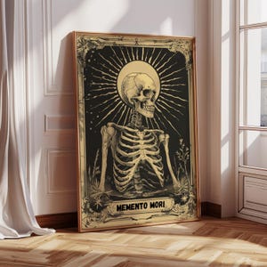 Memento Mori Skeleton Tarot Wall Art Vintage Occult Poster Gothic Dark Academia Decor Spiritual Death Print Mystical Antique Illustration