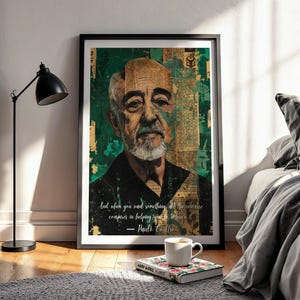 Paulo Coelho Quote Wall Art Abstract Portrait Literary Print The Alchemist Poster Green Book Page Art Inspirational Author Decor