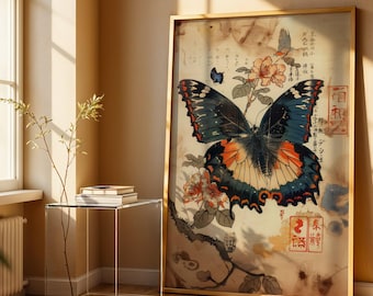 Japanese Butterfly Art Poster Home Decor Japanese Wall Art Vintage Style Decor Ukiyo-e Style Print Gift Idea