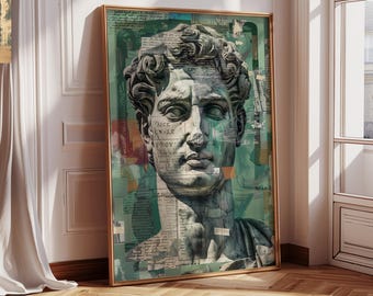 Abstract Greek Bust Wall Art Print Emerald Green Abstract Statue Head Printable Wall Art Pop Art Mixed Media Classical Modern Decor
