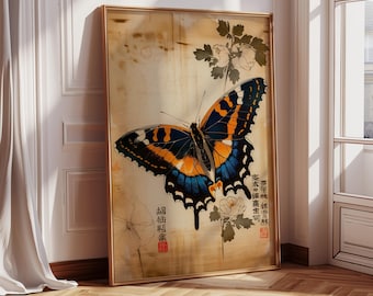 Japanese Butterfly Art Poster Home Decor Japanese Wall Art Vintage Style Decor Ukiyo-e Style Print Gift Idea