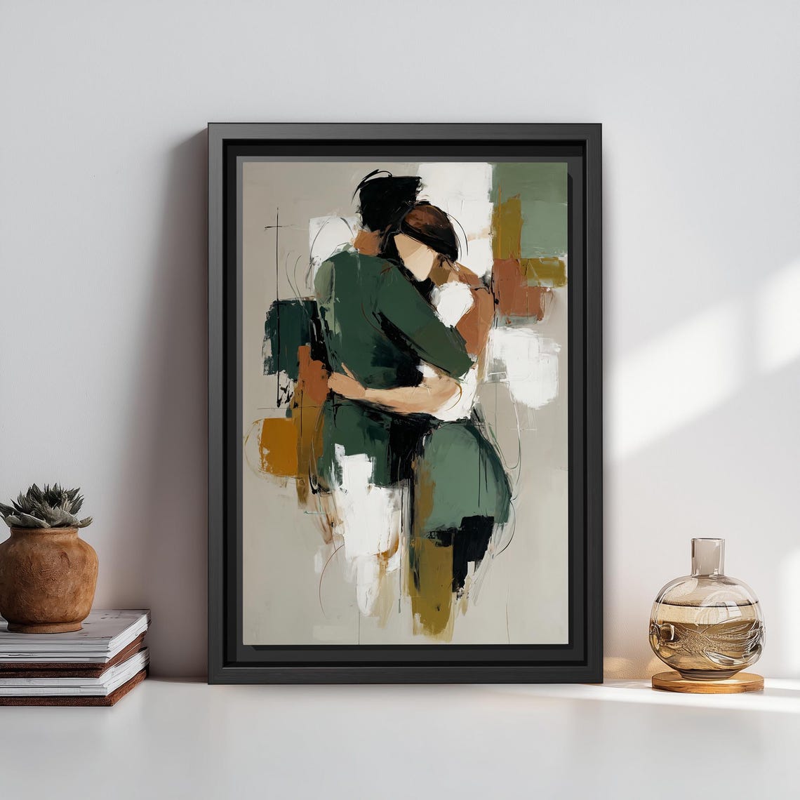 Abstract Couple Embrace Framed Canvas | Modern Minimalist Love Art ...