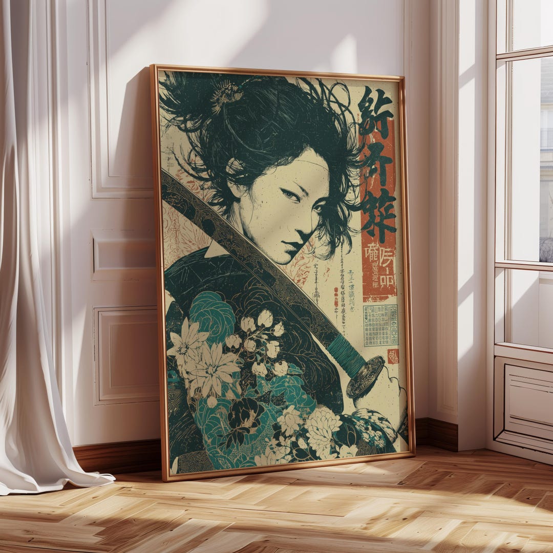Japanese Samurai Woman Print | Warrior Wall Art | Vintage Ukiyo-e ...