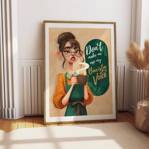 Grappige koffie muurkunst Barista citaat print coffeeshop decor digitale download retro keuken kunst cadeau voor barista&#39;s en koffieliefhebbers