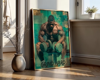 Abstract Gym Art Bodybuilder Wall Print Fitness Motivation Poster Workout Decor Dumbbell Lifting Digital Download Strength Quote