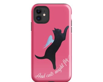 Flying Cat iPhone Case - Whimsical Art, Cat Lover Gift