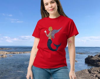 Winged Mermaid Cotton Tee - Whimsical Unisex Design
