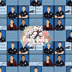 Rookie Cop patchwork blue and pink seamless