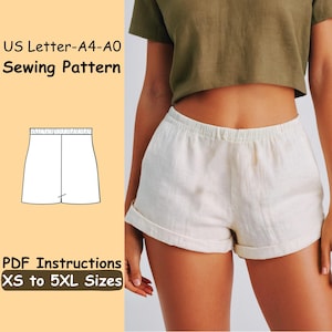 Summer Shorts Sewing Pattern Elastic Waist Shorts Pattern Women Cropped Shorts Easy Sewing Pattern XS - 5XL Size Shorts