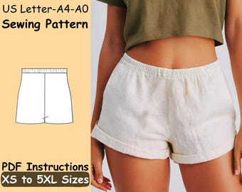 Summer Shorts Sewing Pattern Elastic Waist Shorts Pattern Women Cropped Shorts Easy Sewing Pattern XS - 5XL Size Shorts