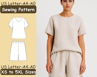 Women's Top & Shorts Sewing Pattern Set  PDF Download  Sizes XS–5XL  Easy Beginner Project  A4/US Letter/A0 Formats