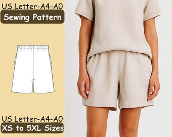 Women's Shorts Sewing Pattern  PDF Download  Elastic Waist  Sizes XS–5XL  Easy Beginner Project  A4/US Letter/A0 Format