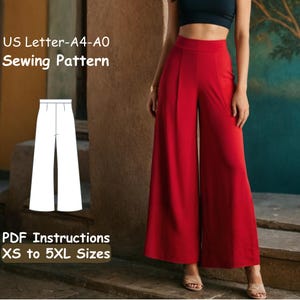 Trendy Loose Pants Sewing Pattern - Casual Palazzo Pants Pattern - Wide Leg Summer Pants PDF Pattern - Beginner Pants Sewing Instructions