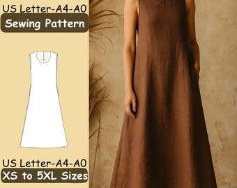 Ärmelloses A-Linien-Kleidmuster, Rundhalsausschnitt mit ausgestelltem Saum, einfaches Nähprojekt für Anfänger, einschließlich Größenbereich XS - 5XL