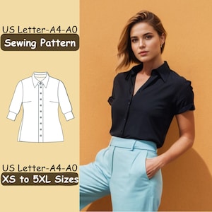 Short Sleeve Shirt Sewing Pattern, Woman Shirt Sewing Pattern, Button Shirt for Woman Sewing Pattern, Beginner Friendly Digital Tutorial