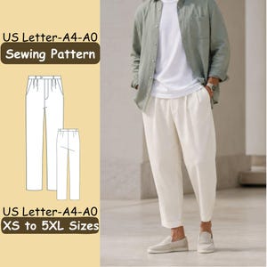 Mens Pleated Pants Sewing Pattern, Tapered Trousers PDF, Casual Tailored Bottoms