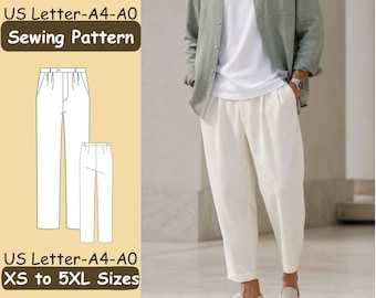 Mens Pleated Pants Sewing Pattern, Tapered Trousers PDF, Casual Tailored Bottoms