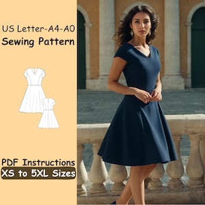 Simple Summer Dress Sewing Pattern | Women Boat Neckline Dress Pattern | Shift Cocktail Dress Sewing Pattern | Easy Dress Beginner Pattern