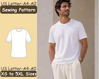 Mens T Shirt Sewing Pattern, Crew Neck Short Sleeve Tee PDF, Wardrobe Basic