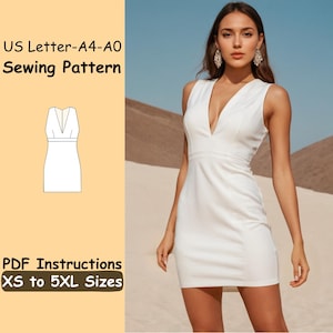 V Neck Mini Dress Sewing Pattern | Graduation Dress for Girls Beginner Sewing Pattern | Prom Mini Dress Instant Download XS - 5XL Sizes