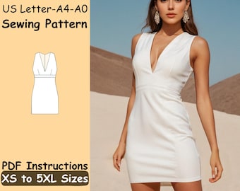 V Neck Mini Dress Sewing Pattern | Graduation Dress for Girls Beginner Sewing Pattern | Prom Mini Dress Instant Download XS - 5XL Sizes