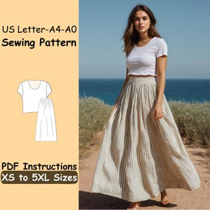 Summer Set Sewing Pattern - Maxi Linen Skirt PDF Pattern - Short Sleeve Tank Top Sewing Pattern - Casual Set for Girls Beginner Pattern