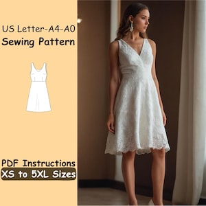 Mini Dress Sewing Pattern, V Neck Tank Top Dress Sewing Pattern, Evening Prom Dress for Womens XS - 5XL Digital Pattern - Instant Download