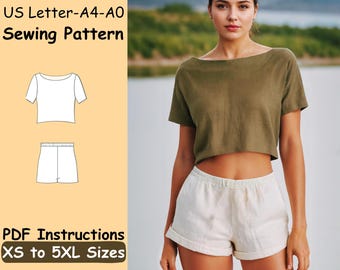 Shorts and T Shirt Set Sewing Pattern, Women Summer Set PDF Pattern, Trendy Set for Girls Beginner Pattern, Easy DIY Outfit Beginner Pattern