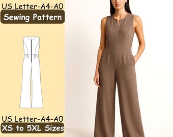 Wide Leg Jumpsuit Sewing Pattern, PDF Sewing Pattern for Women, Jumpsuit Sewing Pattern, Casual Jumpsuit, Instant Download, XS - 5XL