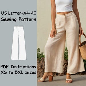 Women Pants Sewing Pattern Linen Palazzo Pants PDF Pattern Flared Oversized Pants Pattern Costume Wide Leg Pants Sewing Pattern
