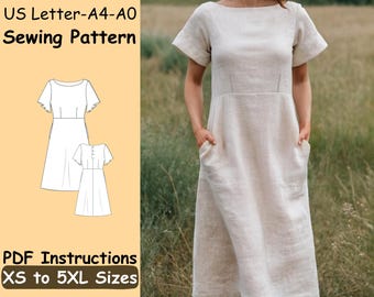 Linen Midi Dress Pattern - Women Dress Sewing Pattern - A Line Easy Dress for Girls Beginner Sewing Instructions - XS to 5XL Dress Sewing - Etsy Linen Midi Dress Pattern - Women Dress Sewing Pattern - A Line Easy Dress for Girls Beginner Sewing Instructions - XS to 5XL Dress Sewing - Etsy