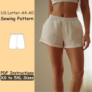 Elastic Shorts Sewing Pattern Women Summer Cropped Shorts PDF Sewing Pattern Wide Leg Loose Linen Shorts Easy Pattern for Girls