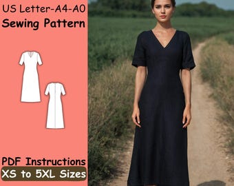 Linen Midi Dress Pattern - Women Dress Sewing Pattern - A Line Easy Dress  for Girls Beginner Sewing Instructions - XS to 5XL Dress Sewing - Etsy