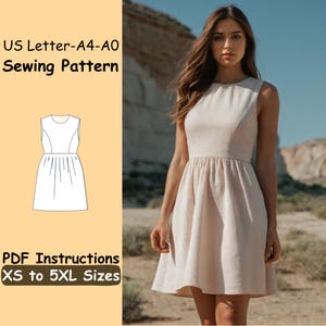 Summer Dress Sewing Pattern, Sleeveless Dress PDF Pattern, Woman Dress Sewing Pattern, Beginner Friendly