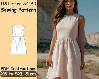 Summer Dress Sewing Pattern, Sleeveless Dress PDF Pattern, Woman Dress Sewing Pattern, Beginner Friendly