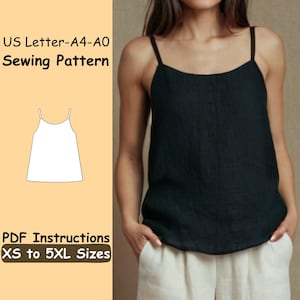 Tank Top Sewing Pattern Straps Linen Top PDF Sewing Pattern Women Summer Loose Top Digital Pattern