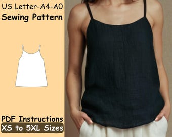 Tank Top Sewing Pattern Straps Linen Top PDF Sewing Pattern Women Summer Loose Top Digital Pattern
