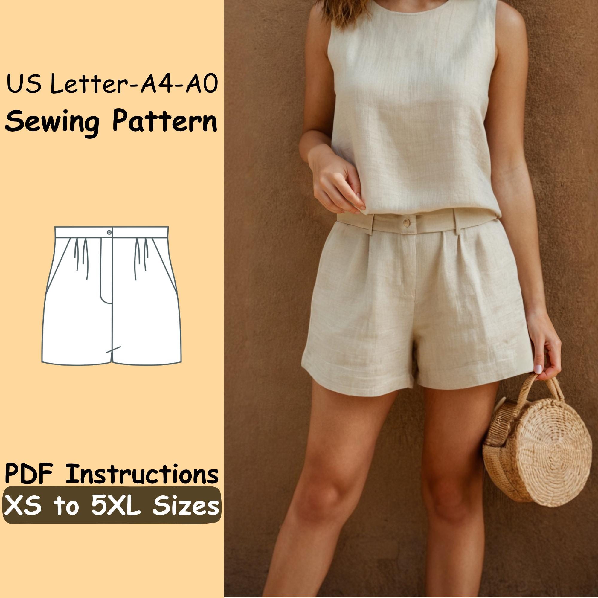 High Waist Cropped Shorts Pattern - Lounge Button Shorts Sewing Pattern - Women Summer Shorts with Pockets Easy Sewing Instructions