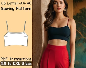 Wzór na szycie Crop Top - Cropped Shirt with Straps Wzór PDF - Summer Slim Sexy Top Wzór - Easy Straps Instrukcja dla początkujących Wzór