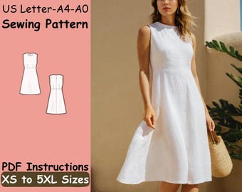A Line Dress Pattern | Linen Midi Dress Pattern | Summer Casual Dress Beginer Pattern | Women Linen DIY Dress Pattern