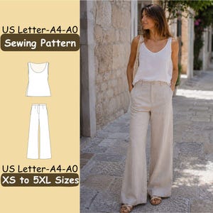 Patron de couture de tenue en lin pour femme, débardeur et pantalon large PDF TP-5TG